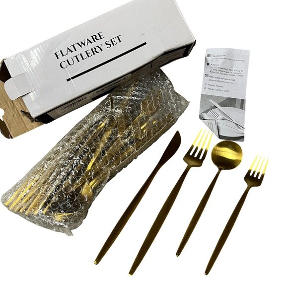 Gold‎ Flatware Cutlery Set Elegant Design Easy Clean 30 pc Modern style READ - Picture 12 of 12
